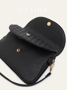 Quilted Pu Leather Double Flap Cover Crossbody Bag With 2 Straps Back Pocket Shoulder Handbags Purse For Women Daily Casual Portable - Black - View 4