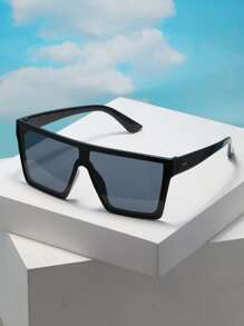 1pc Unisex Square Integrated Plastic Fashion Sunglasses Black Shades For Outdoor Activities Street Sunglasses Beach Sun Glasses Beach Accessories For Women Sun Glasses Sunglasses Shades Basics And Suit For Sweater Jeans Sweatpants Hoodie Jackets Dress And Long Sleeve Shirt Fashionable Shade Elegant Outfit Family Outings Travel Vacation Holiday For Summer Beach Vacation,Outdoor,Travel - 黑色 - 查看 3