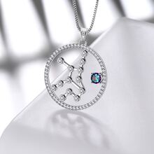 1件处女座星座个性化时尚锆石装饰项链，搭配925纯银锁骨链，适合日常佩戴，生日/约会/情人节送给女友的礼物，珠宝首饰