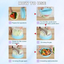 1pc Multifunctional Salad Cutter Vegetable Fruit Carrot Slicer Divider Cutting Tool With Non-Slip Handheld Bowl