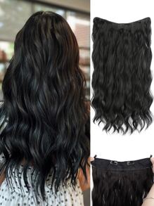 nimoki Invisible Wire Hair Extensions 20 Inch Secret Synthetic Hairpieces With Transparent Wire Adjustable Size 2 Secure Clips Light Long Wavy Curly  Hair Extensions For Women(Black) - Black - View 1