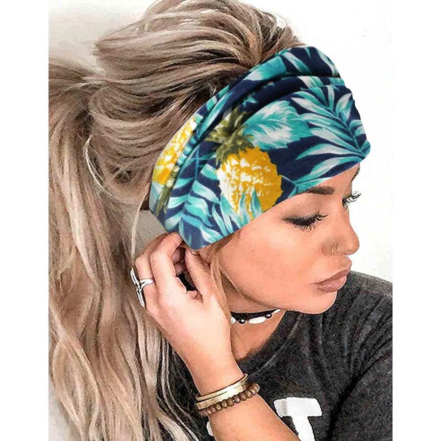 女士波西米亞風格印花瑜珈運動頭帶，適用於休閒、防汗、彈性及頭飾配件 - 彩色 - 查看 1