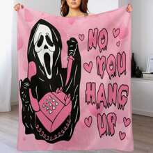 1pc Horror Themed Heart & Skull Print Blanket For Home Use, Nap Or Air Conditioning - Multicolor - View 1