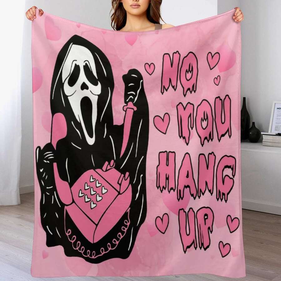 1pc Horror Themed Heart & Skull Print Blanket For Home Use, Nap Or Air Conditioning - Multicolor - View 1