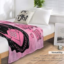 1pc Horror Themed Heart & Skull Print Blanket For Home Use, Nap Or Air Conditioning - Multicolor - View 3