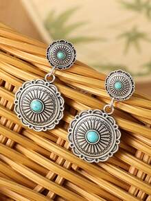 2 Miếng Retro Phong cách phương Tây Của phụ nữ Hoa tai , Màu ngọc lam Lớn Vòng Hoa tai Đồ trang sức - Nhiều màu - Xem 2