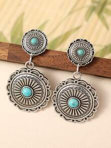 2 Miếng Retro Phong cách phương Tây Của phụ nữ Hoa tai , Màu ngọc lam Lớn Vòng Hoa tai Đồ trang sức - Nhiều màu - Xem 1