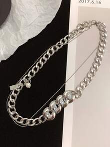1条时尚金属链条多层项链，适合男士日常、约会、派对佩戴 - 銀色 - 查看 4