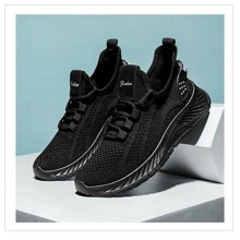 Zapatos De Tenis Antideslizantes Elásticos Para Mujer,Tenis de mujer, Negro Zapatos casuales de mujer, calzado informal,Zapatos Deportivos Casuales Para Mujer Con Malla Transpirable Elegante En La Parte Superior Y Suela Suave Para Correr Simples y Versátiles - Negro - Ver 7