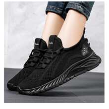 Zapatos De Tenis Antideslizantes Elásticos Para Mujer,Tenis de mujer, Negro Zapatos casuales de mujer, calzado informal,Zapatos Deportivos Casuales Para Mujer Con Malla Transpirable Elegante En La Parte Superior Y Suela Suave Para Correr Simples y Versátiles - Negro - Ver 6