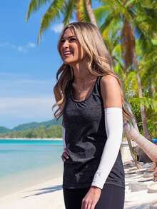 Mangas de protección solar anti-UV 1 par de unicolor en poliéster para protección de brazos contra el sol - Blanco - Ver 5