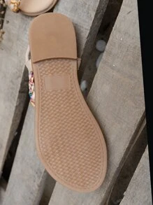 Women Bohemian Style Round Toe Floral Woven Flat Casual Sandals - Multicolor - View 8