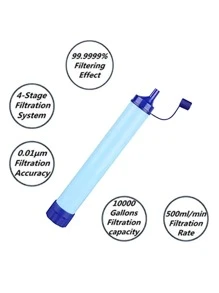 Portable Outdoor Water Filter For Hiking, Camping And Emergency, Multifunctional Straw, Direct Drinking Water Purifier Tool - Blue - View 7
