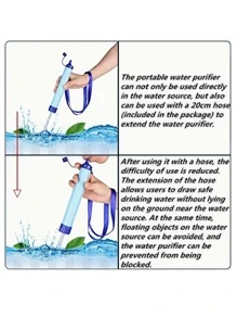 Portable Outdoor Water Filter For Hiking, Camping And Emergency, Multifunctional Straw, Direct Drinking Water Purifier Tool - Blue - View 6