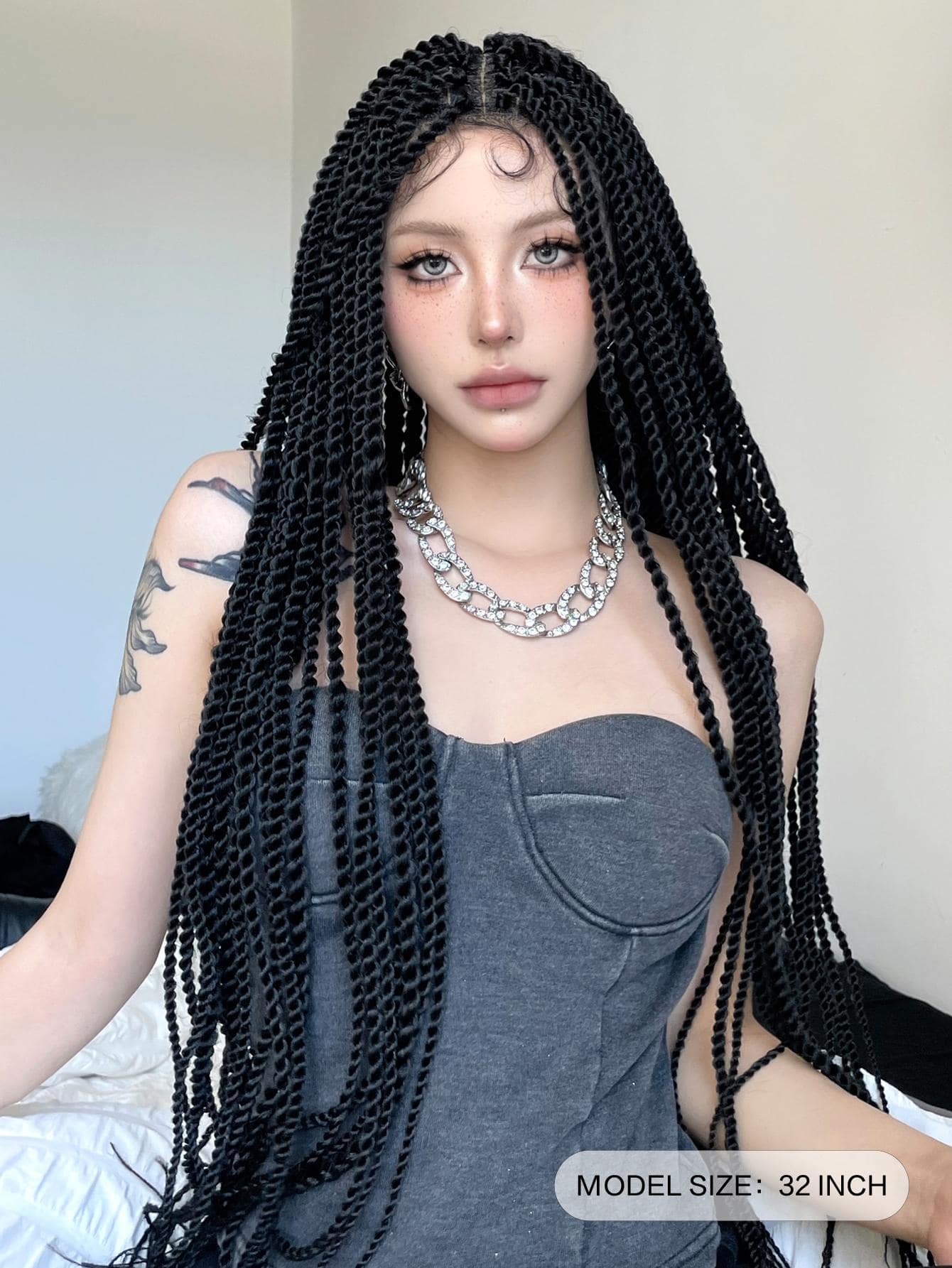 Black Full Lace Synthetic Senegalese Twist Braided Wigs for Women Long