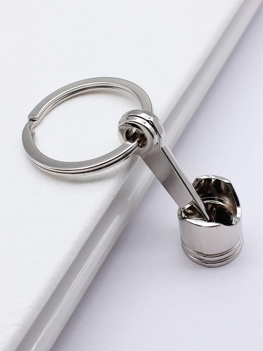 1pc Car Engine Piston Keychain, Creative Automotive Gift For Men - Silver - View 1