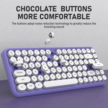 Wireless Bluetooth Keyboard Mini Portable 84-Key Keyboard Compatible With Android, Windows, PC, Tablet-Dark, Perfer For Home And Office Keyboards (Purple-Colorful) - 淡紫色 - 查看 1