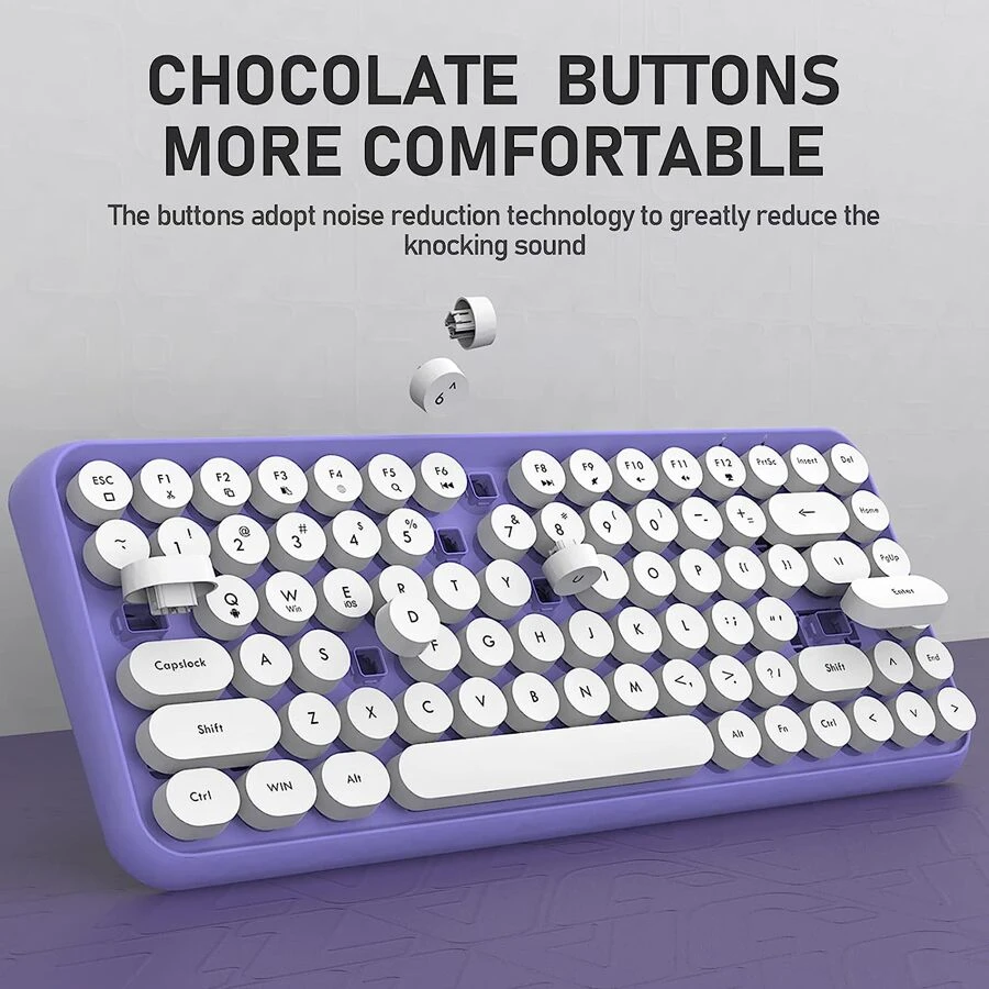Wireless Bluetooth Keyboard Mini Portable 84-Key Keyboard Compatible With Android, Windows, PC, Tablet-Dark, Perfer For Home And Office Keyboards (Purple-Colorful) - 淡紫色 - 查看 1