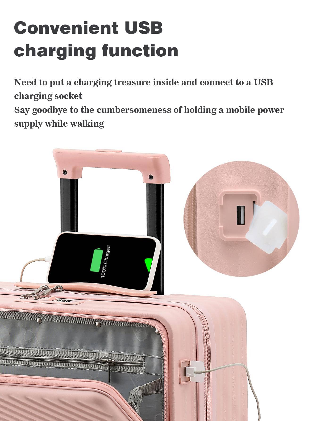 Travel MultiPurpose Luggage, 360° Swivel Wheels With USB Port, 20 Inch