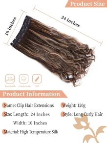 Synthetic 5 Clip In Hair Extensions Long Curly Hairstyle Hairpiece Brown Golden 24 Inch Natural Wig For Women - Two-Tone - View 6