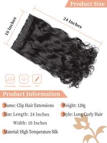 Synthetic 5 Clip In Hair Extensions Long Curly Hairstyle Hairpiece Black 24 Inch Natural Wig For Women - Black - View 6