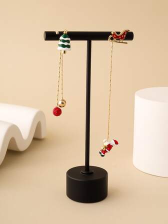 1雙不對稱設計聖誕老人吊墜鏈條樣式項鍊&耳環套裝,聖誕首飾類裝飾用品