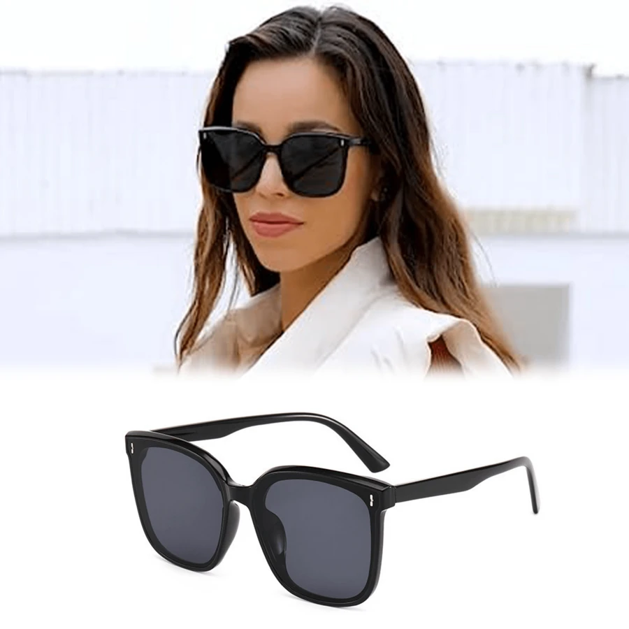 Retro Oversized Square Polarized Sunglasses For Men Women - Black - View 1