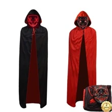 万圣节红色荧光面具和120厘米披风套装，适合节日角色扮演、万圣节服装、化装舞会、狂欢节等场合，也是一份不错的礼物。 - 紅色 - 查看 1