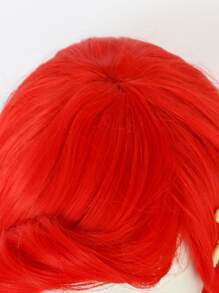 合成無膠耐熱纖維頭髮26英寸長波浪紅色美人魚角色扮演假髮帶海星髮夾女式女孩成人或兒童公主裝扮假髮帶劉海適合化裝萬聖節服裝派對道具和1入組假髮帽 - 紅色 - 查看 6