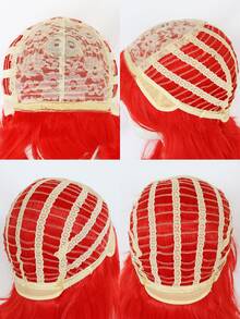 合成無膠耐熱纖維頭髮26英寸長波浪紅色美人魚角色扮演假髮帶海星髮夾女式女孩成人或兒童公主裝扮假髮帶劉海適合化裝萬聖節服裝派對道具和1入組假髮帽 - 紅色 - 查看 9