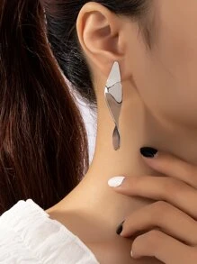 1雙扭結藝術設計耳釘 - 銀色 - 查看 2