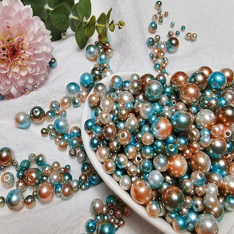 A大數字漸變色人造珍珠散珠適用於珠寶製作項鍊手鍊耳環藝術類和工藝家庭裝飾用品最好禮物 - 彩色 - 查看 1