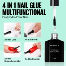 TOMICCA Gel Nail Glue - 4 in 1 Super Strong Nail Glue for Acrylic-Nails, Soft Gel Nail Tips and Press On Nails (Curing Needed), Convenient and Fast, Long Lasting and Easy to Use 15ml - Trong sáng - Xem 2