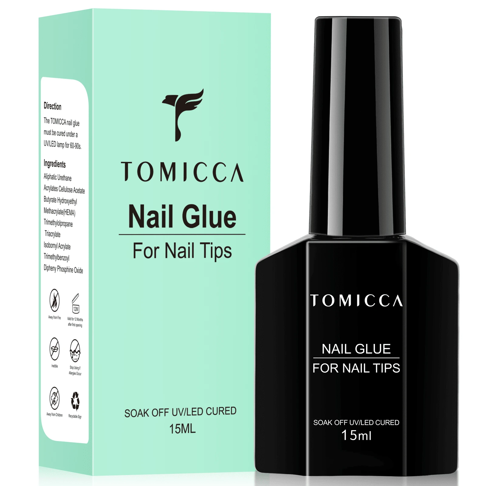 TOMICCA Gel Nail Glue - 4 in 1 Super Strong Nail Glue for Acrylic-Nails, Soft Gel Nail Tips and Press On Nails (Curing Needed), Convenient and Fast, Long Lasting and Easy to Use 15ml - Trong sáng - Xem 1