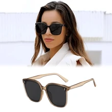 Retro Oversized Square Polarized Sunglasses For Men Women - Champagne - View 1
