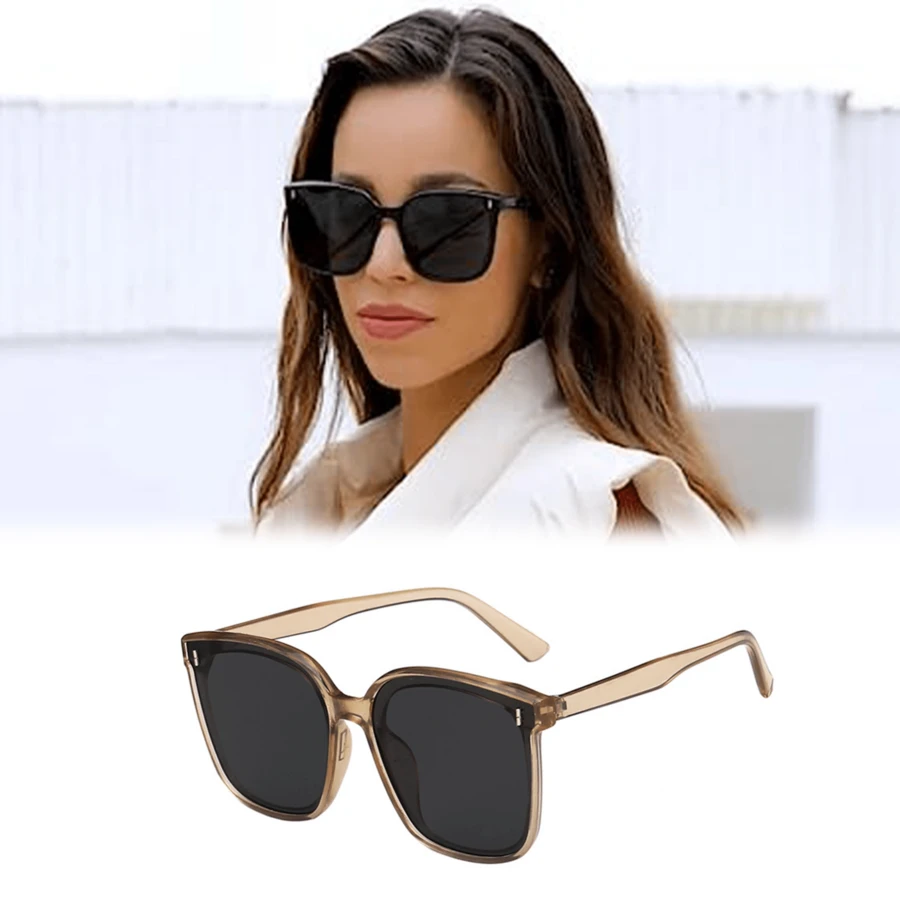 Retro Oversized Square Polarized Sunglasses For Men Women - Champagne - View 1