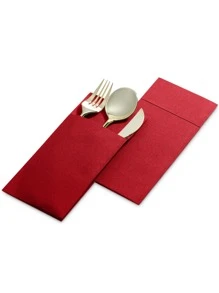 2pcs Disposable Linen Feel Table Napkins With Built-in Flatware Pouch, Pre-folded Like Paper Napkins, Ideal For Dinner, Wedding Or Party - Red - View 3