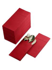 2pcs Disposable Linen Feel Table Napkins With Built-in Flatware Pouch, Pre-folded Like Paper Napkins, Ideal For Dinner, Wedding Or Party - Red - View 5