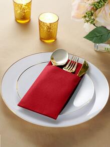 2pcs Disposable Linen Feel Table Napkins With Built-in Flatware Pouch, Pre-folded Like Paper Napkins, Ideal For Dinner, Wedding Or Party - Red - View 2