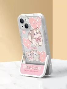 con estampado de gato de dibujos animados Funda de celular transparente con invisible Soporte - Multicolor - Ver 1