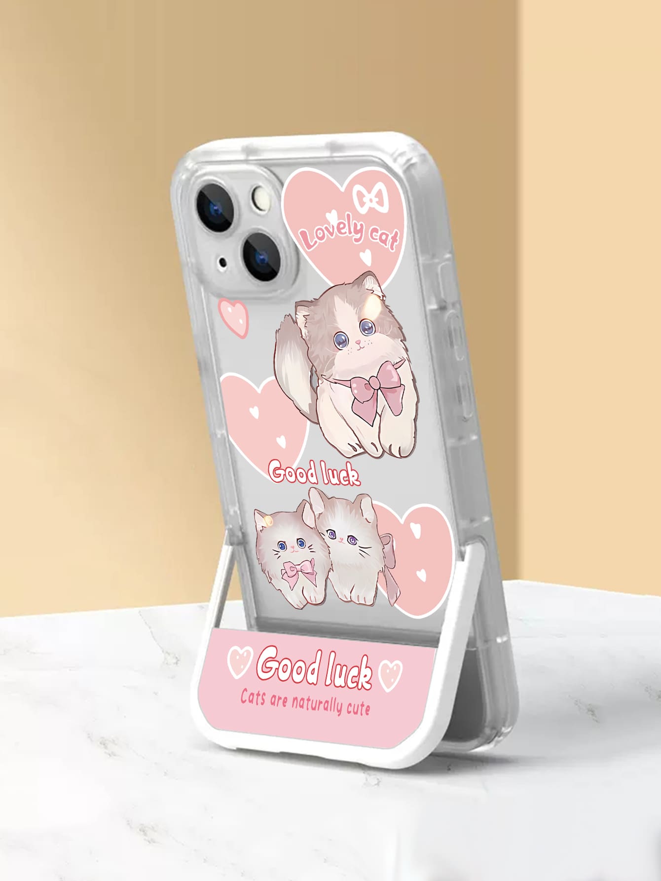 con estampado de gato de dibujos animados Funda de celular transparente con invisible Soporte - Multicolor - Ver 1