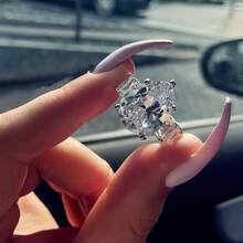 1 Miếng Đúng mốt Mạ bạc Đồng Giọt nước mắt Hình dạng Trang trí Nhẫn Với Khối Zirconia - Bạc - Xem 2