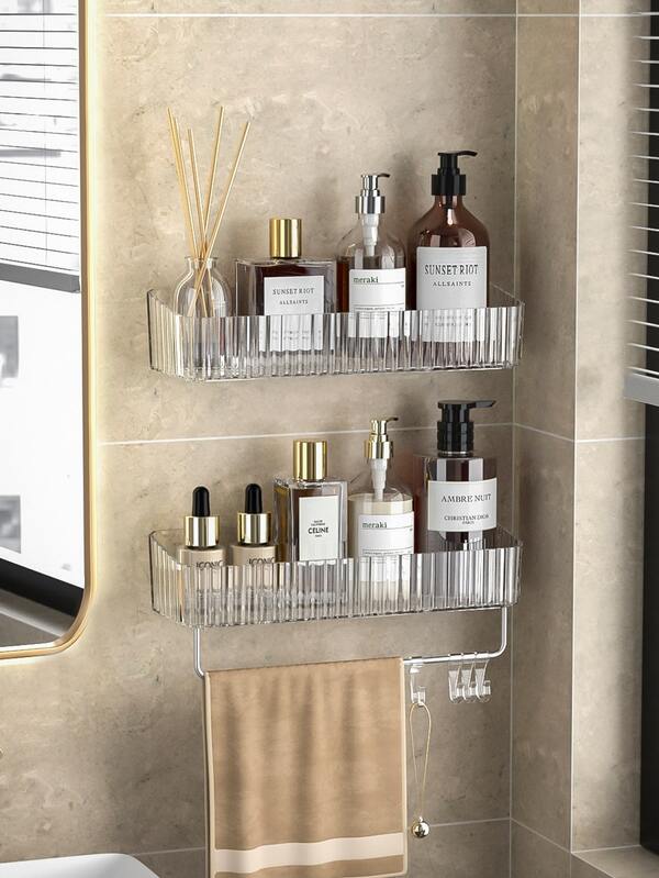 1pc Transparent Bathroom Shower Shelf Wall-mounted Storage Rack