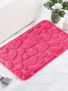 1 Stück Herz geprägter Bodenmatte, minimalistisch süße Flanell rechteckige weiche saugfähige Teppichfläche, geeignet für Wohnzimmer, Schlafzimmer, Badezimmer, Zuhause, ideal für Valentinstag Badezimmer Dekoration Badematte, Outdoor-Teppich, Türmatte, Herbstdekoration, Badezimmer-Accessoires, Schulanfang Eingangsbereich Dekoration - Heißes Pink - Übersicht 3
