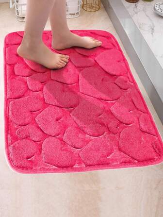 1 件心形压花地垫，简约可爱法兰绒矩形柔软吸水地毯，适用于客厅、卧室、浴室、家居使用，非常适合情人节浴室装饰浴室地毯户外地毯门垫秋季装饰浴室配件返校入口装饰
