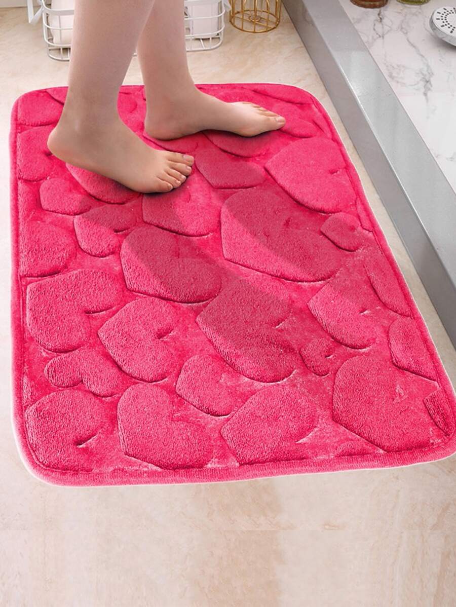 1 Stück Herz geprägter Bodenmatte, minimalistisch süße Flanell rechteckige weiche saugfähige Teppichfläche, geeignet für Wohnzimmer, Schlafzimmer, Badezimmer, Zuhause, ideal für Valentinstag Badezimmer Dekoration Badematte, Outdoor-Teppich, Türmatte, Herbstdekoration, Badezimmer-Accessoires, Schulanfang Eingangsbereich Dekoration