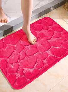 1 Stück Herz geprägter Bodenmatte, minimalistisch süße Flanell rechteckige weiche saugfähige Teppichfläche, geeignet für Wohnzimmer, Schlafzimmer, Badezimmer, Zuhause, ideal für Valentinstag Badezimmer Dekoration Badematte, Outdoor-Teppich, Türmatte, Herbstdekoration, Badezimmer-Accessoires, Schulanfang Eingangsbereich Dekoration - Heißes Pink - Übersicht 4