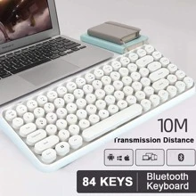 Wireless Bluetooth Keyboard Mini Portable 84-Key Keyboard Compatible With Android, Windows, PC, Tablet-Dark, Perfer For Home And Office Keyboards (Purple-Colorful) - 白色 - 查看 4