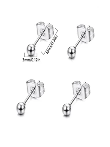 12 件/套不锈钢球形经典女士耳钉 - 銀色 - 查看 4