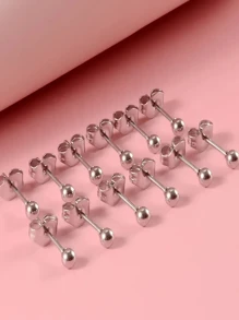 12 件/套不锈钢球形经典女士耳钉 - 銀色 - 查看 3